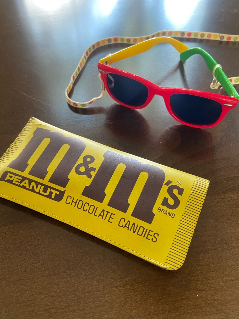 M&M'S 1988 Promotional Way-farer Sunglasses with case and removable strap.